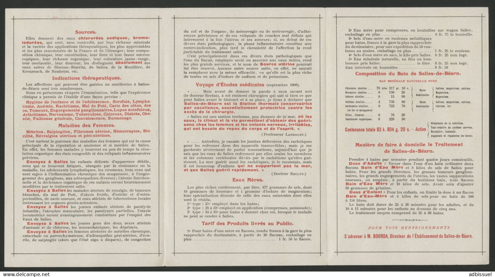 ETABLISSEMENT THERMAL DE SALIES DE BEARN Dépliant En Couleur De 3 Pages (16,5 X 10,5 Cm) Voir Suite - Advertising