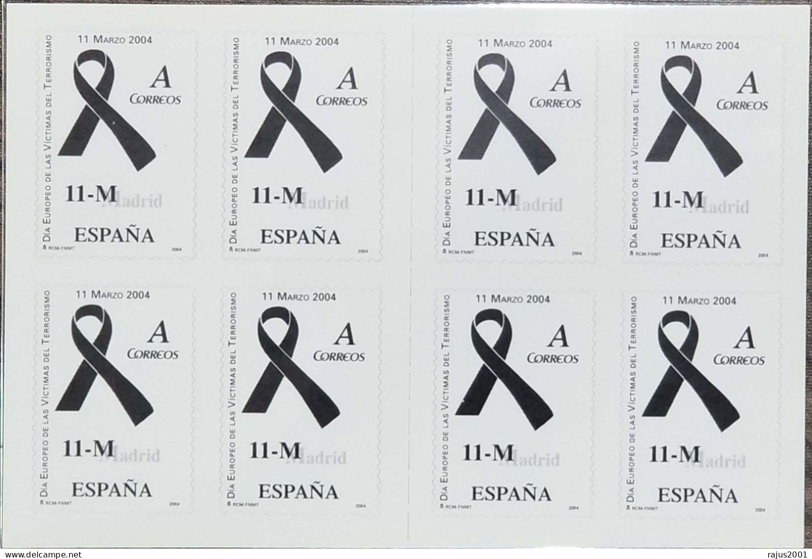European Day In Memory Of The Victims Of Terrorism, Terrorist Attack, Block Of 8 Self Adhesive Booklet MNH 11 March 2004 - Blocs & Feuillets