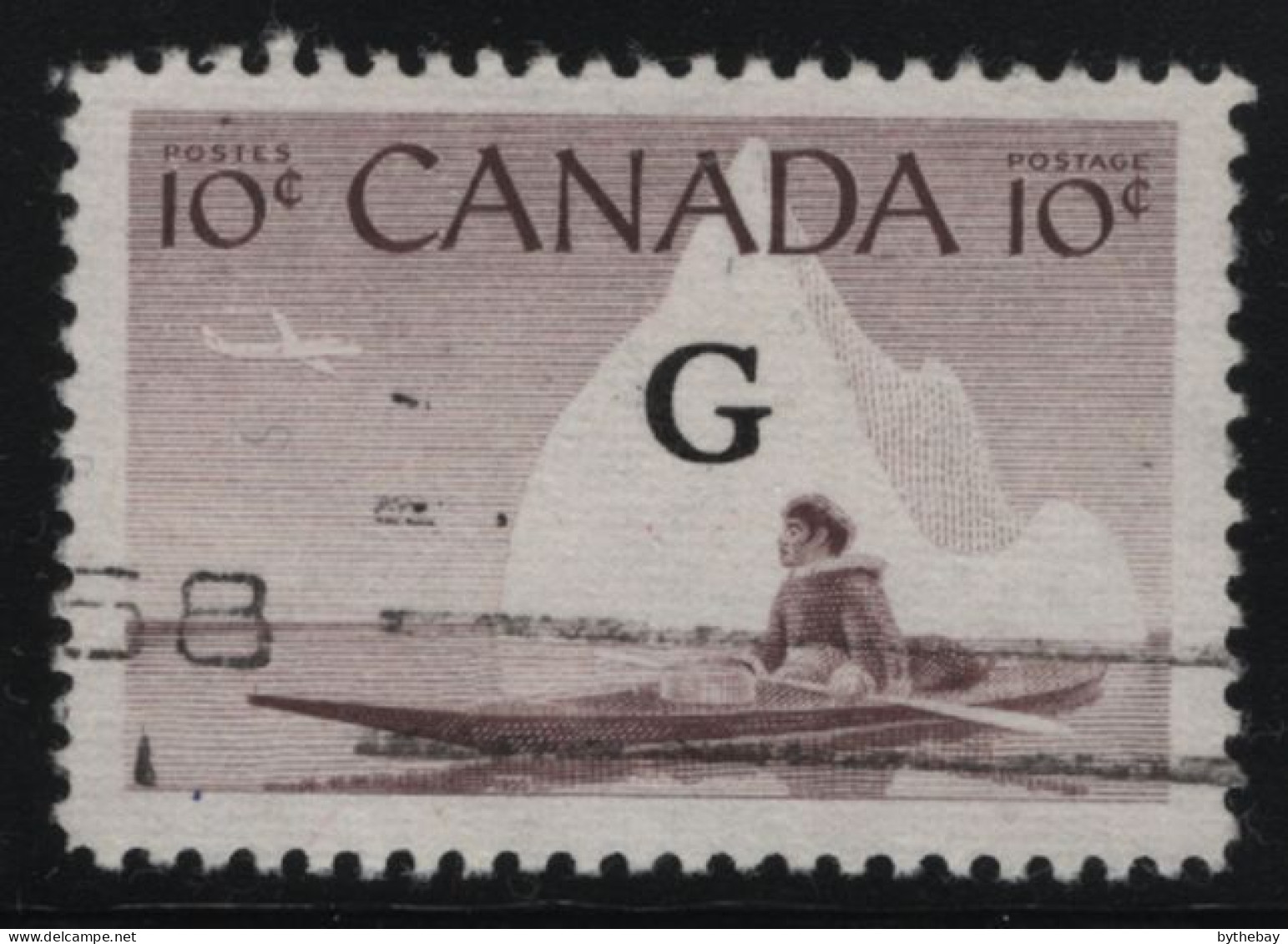 Canada 1953-55 Used Sc O39 10c Inuk, Kayak G Overprint - Surchargés