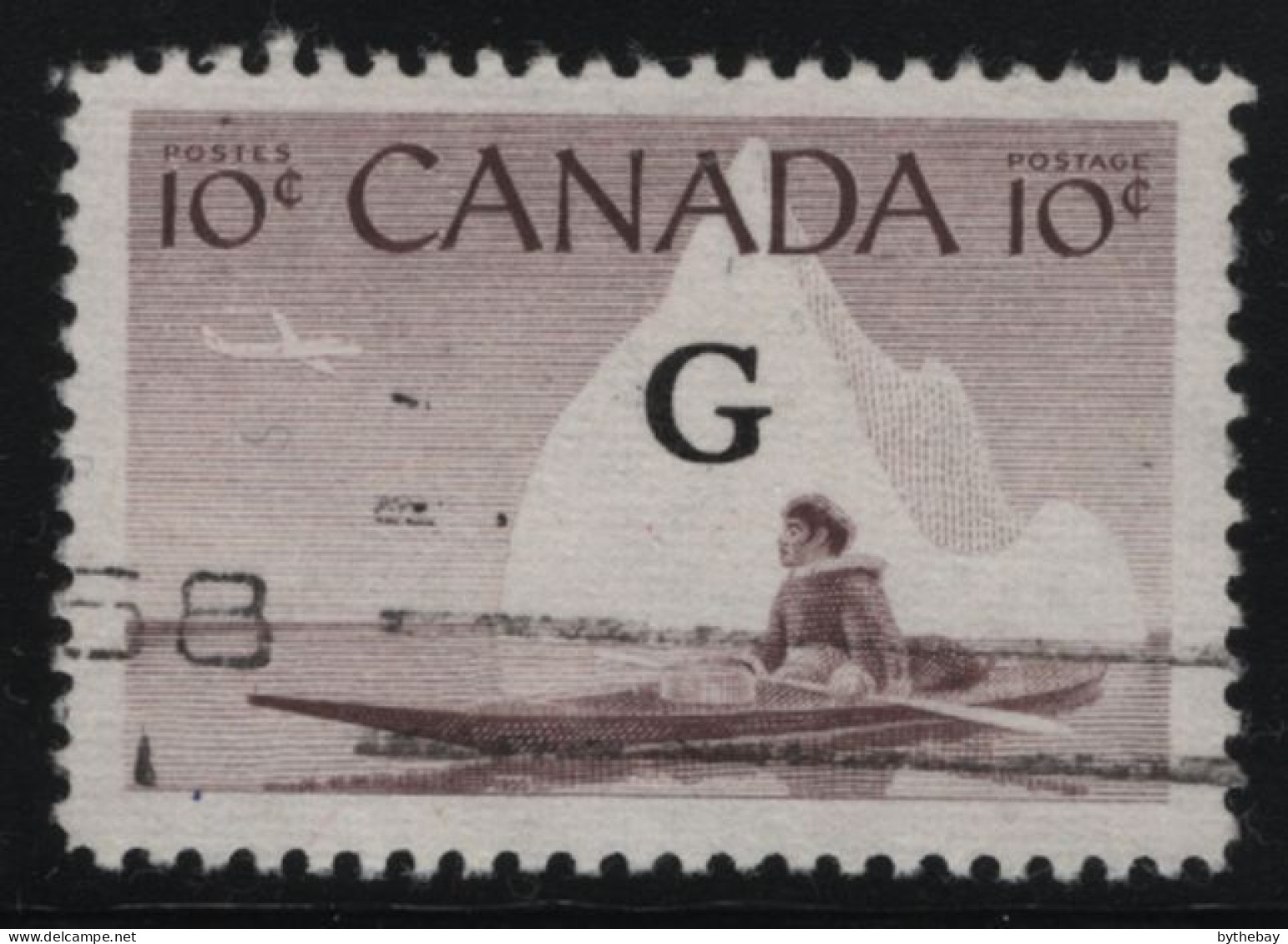 Canada 1953-55 Used Sc O39 10c Inuk, Kayak G Overprint - Aufdrucksausgaben