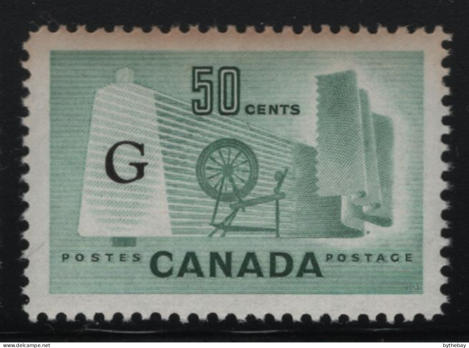 Canada 1961-62 MNH Sc O38a 50c Textile Industry Flying G Overprint, Stain - Aufdrucksausgaben