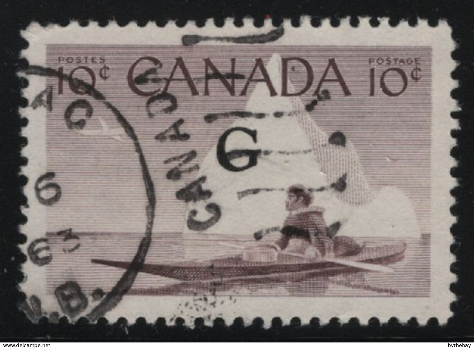 Canada 1961-62 Used Sc O39a 10c Inuk, Kayak Flying G Overprint - Aufdrucksausgaben