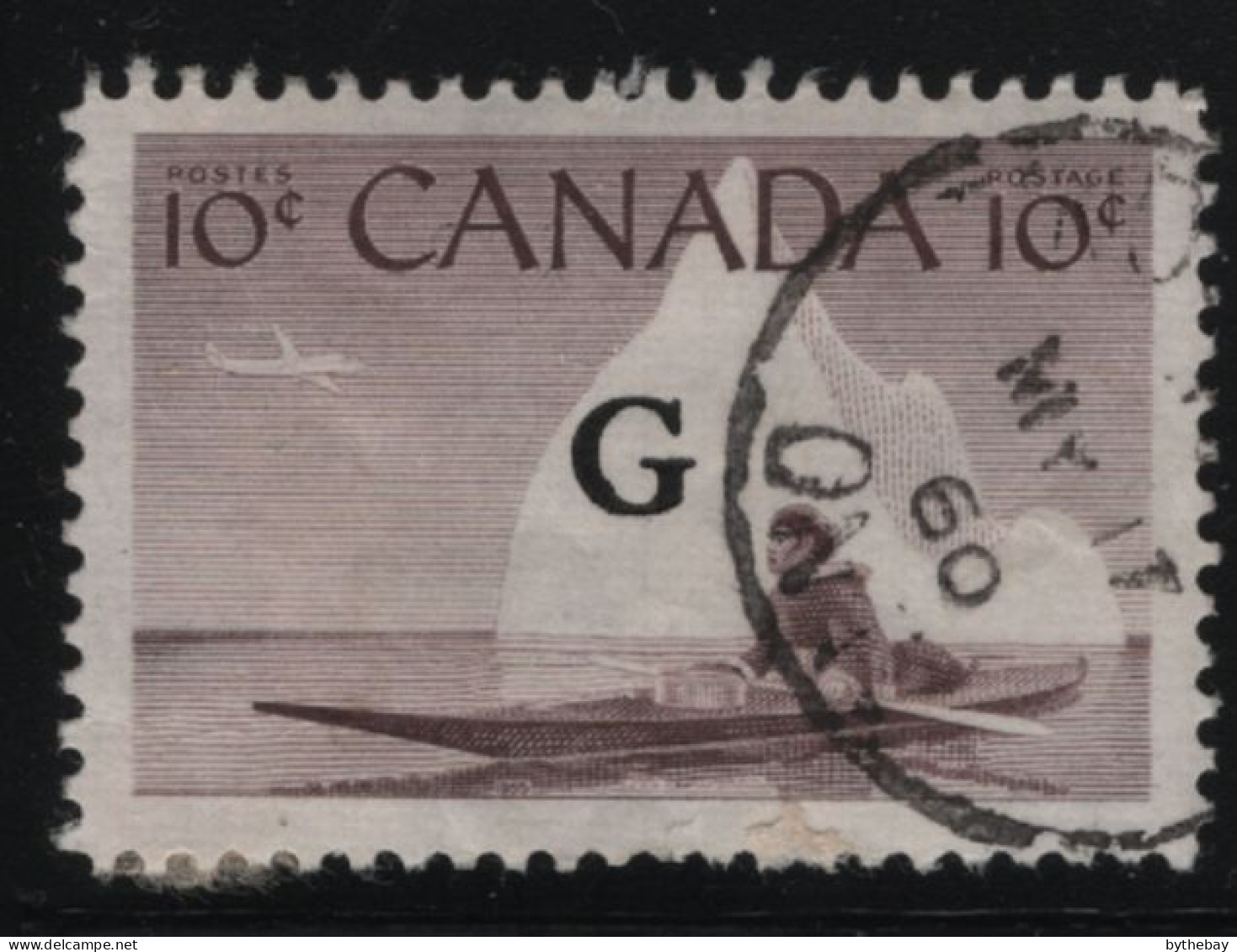 Canada 1953-55 Used Sc O39 10c Inuk, Kayak G Overprint - Aufdrucksausgaben