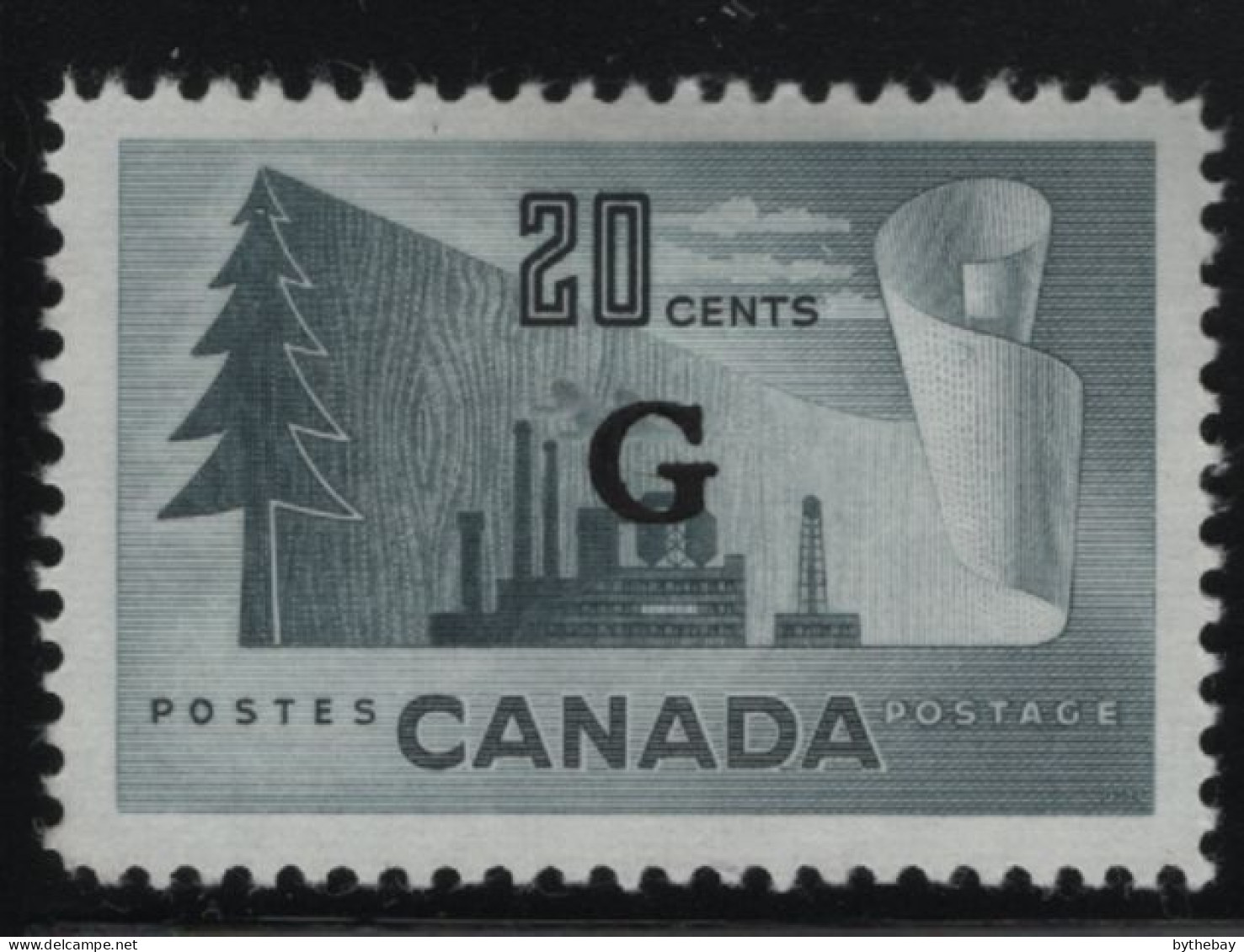 Canada 1951-53 MH Sc O30 20c Pulp & Paper G Overprint, Adherence - Sovraccarichi