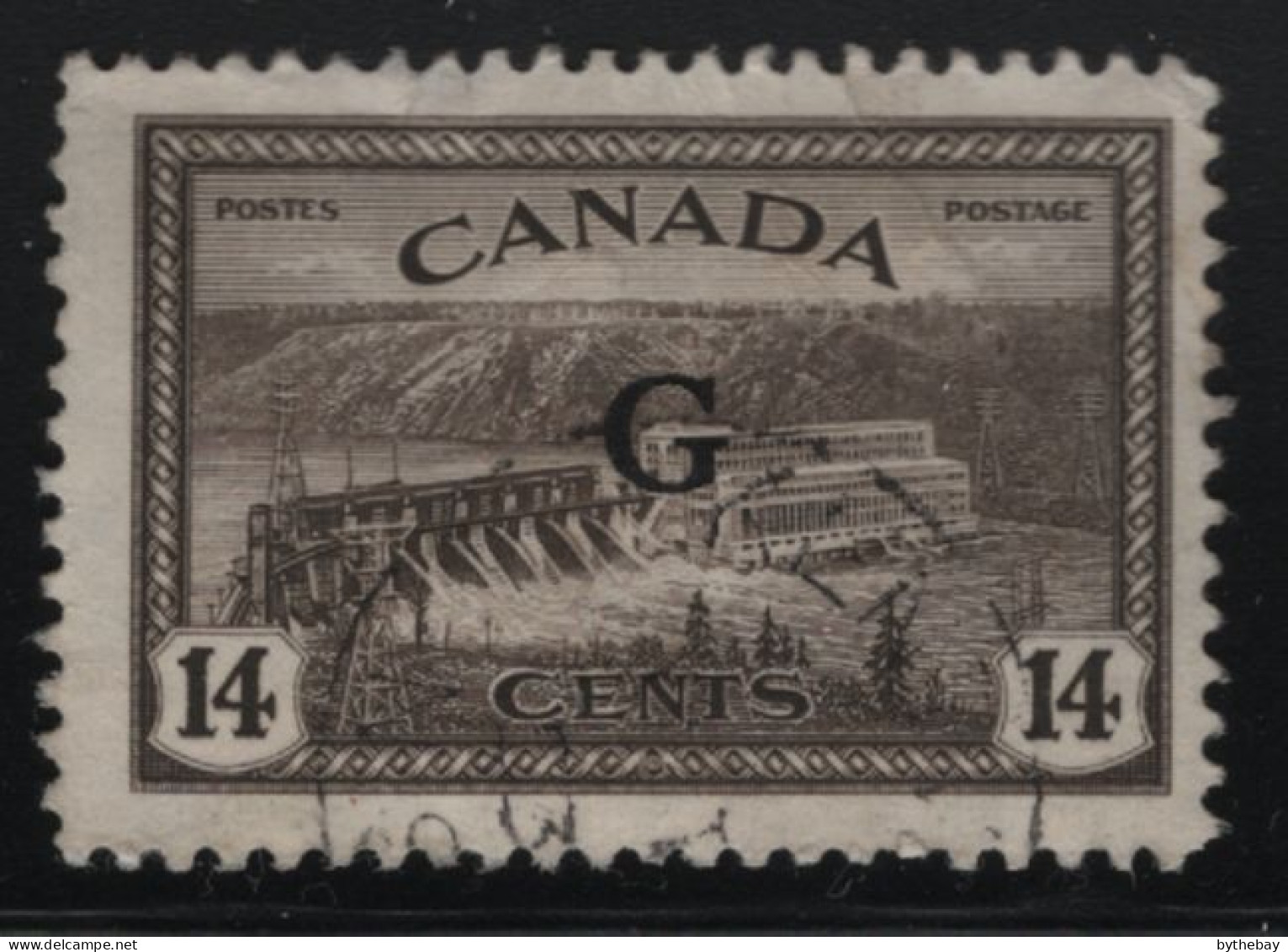 Canada 1950-51 Used Sc O22 14c Hydro Plant G Overprint - Aufdrucksausgaben