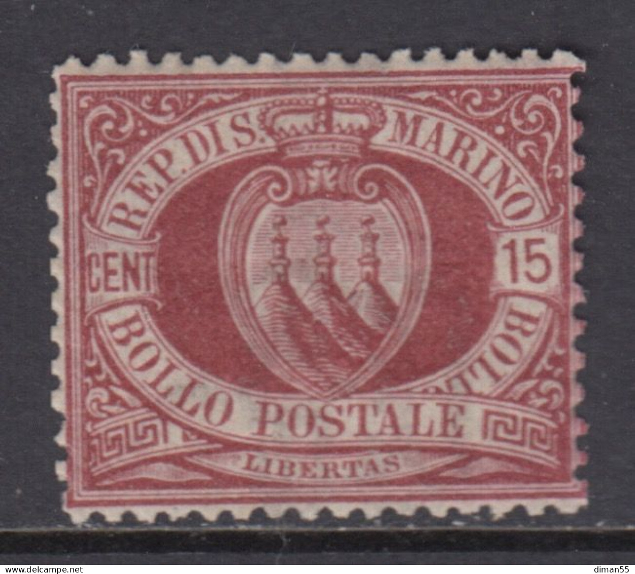 SAN MARINO - Sassone N.15 -  Cv 2750 Euro - CENTRATISSIMO - FIRMATO RAYBAUDI - MNH**  Gomma Integra - Neufs