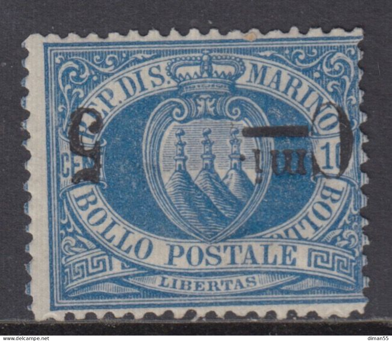 SAN MARINO - Sassone N.8a -  Cv 140 Euro -Soprastampa Capovolta - Firmato MH* - Linguellato - Neufs