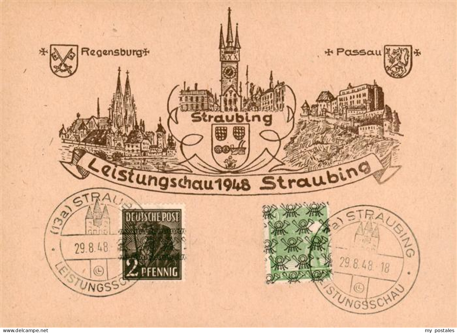 73868765 Straubing Leistungsschau 1948 Kuenstlerkarte Sonderstempel Straubing - Straubing