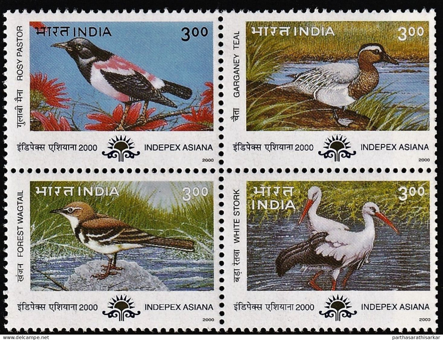 INDIA 2000 INDEPEX ASIANA MIGRATORY BIRDS COMPLETE SET  MNH - Unused Stamps