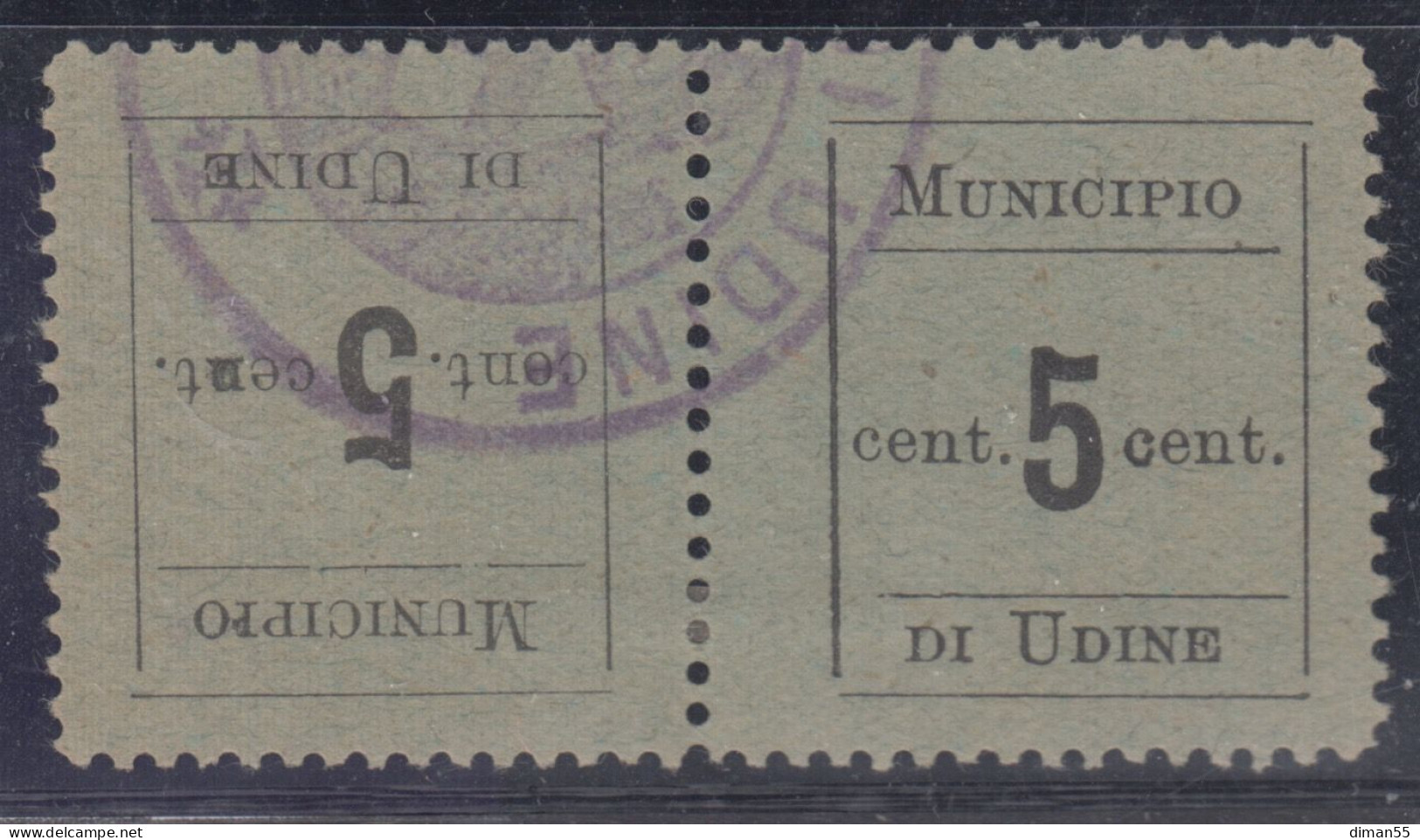 ITALIA - UDINE - Sassone 1c- Segnatasse Provvisorio - Usato Coppia Tete-beche - Firmato Diena - Udine