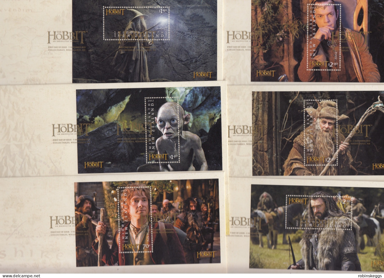NEW ZEALAND 2012 The Hobbit: An Unexpected Journey, Set Of 6 M/S FDC's - Vignettes De Fantaisie
