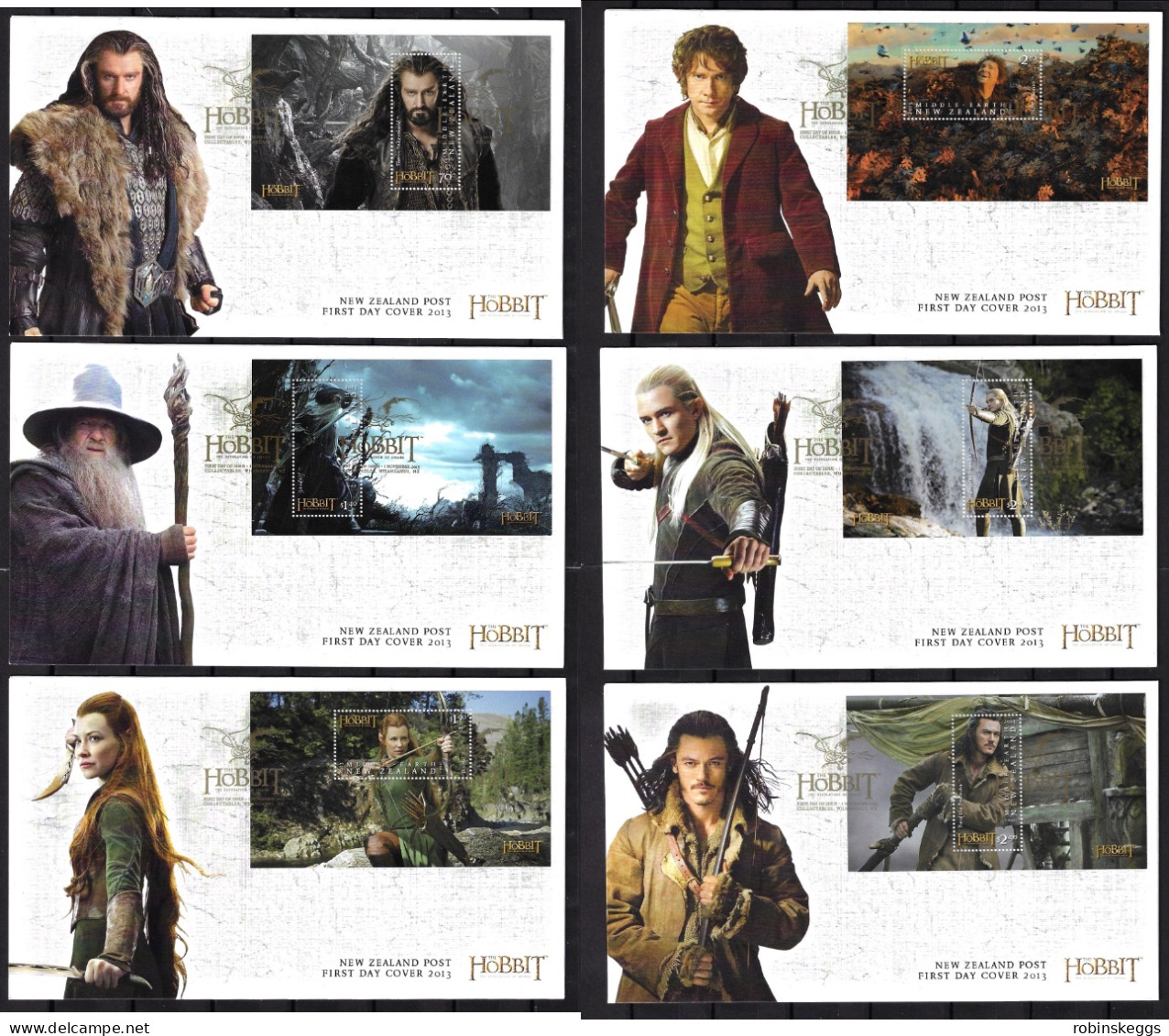 NEW ZEALAND 2013 The Hobbit: Desolation Of Smaug, Set Of 6 M/S FDC's - Fantasy Labels