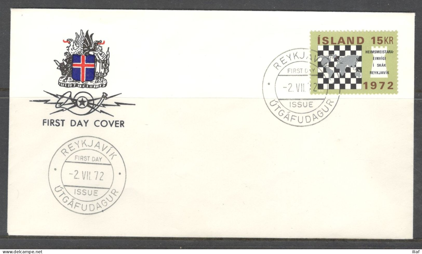 Iceland. FDC Sc. 442.   World Chess Championship, Reykjavik, July-September, 1972.  FDC Cancellation On FDC Envelope - FDC