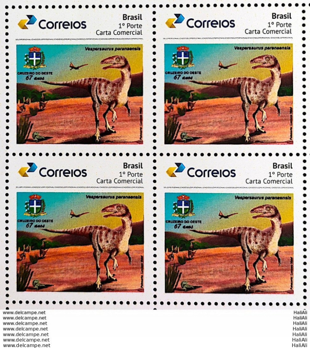 PB 136 Brazil Personalized Stamp Dinosaur Vespersaurus Paranaenses 2019 Block Of 4 - Personalized Stamps