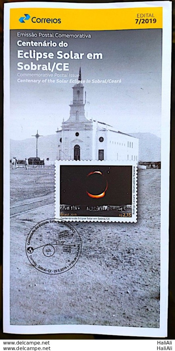 Brochure Brazil Edital 2019 07 Solar Eclipse In Sobral Ceara Church Moon Without Stamp - Storia Postale