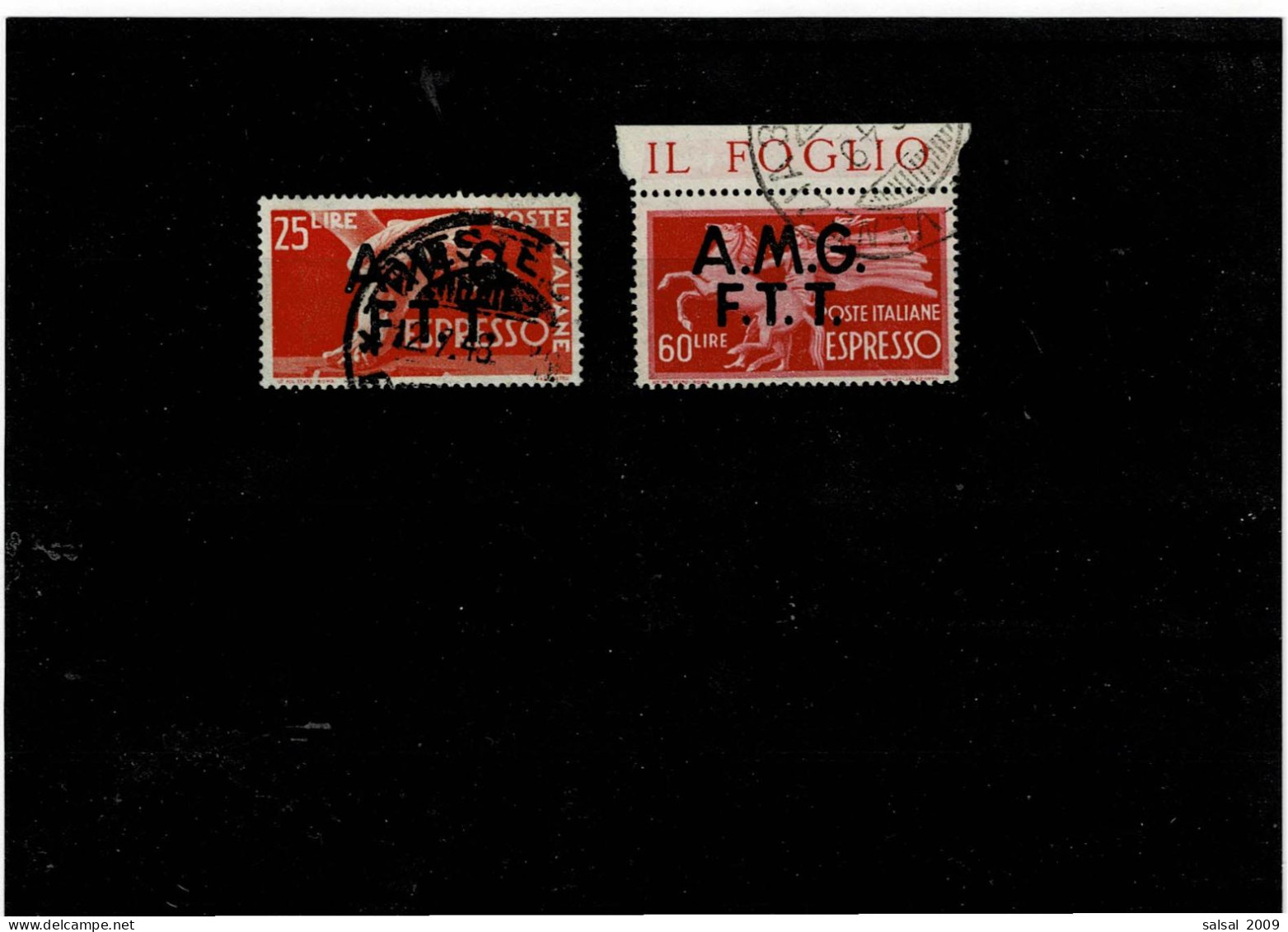 TRIESTE ,Zona A ,"Democratica" ,25L.arancio + 60L. Rosso Carminio ,usati ,qualita Ottima - Express Mail