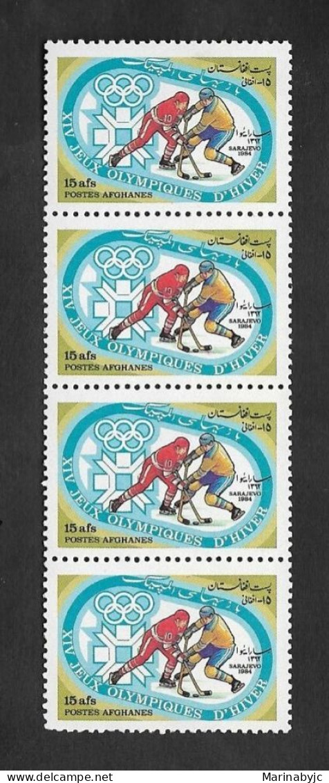 SD)1984 AFGHANISTAN  WINTER OLYMPIC GAMES SARAJEVO'84, ICE HOCKEY 15A, 4 MNH STRIP - Afghanistan