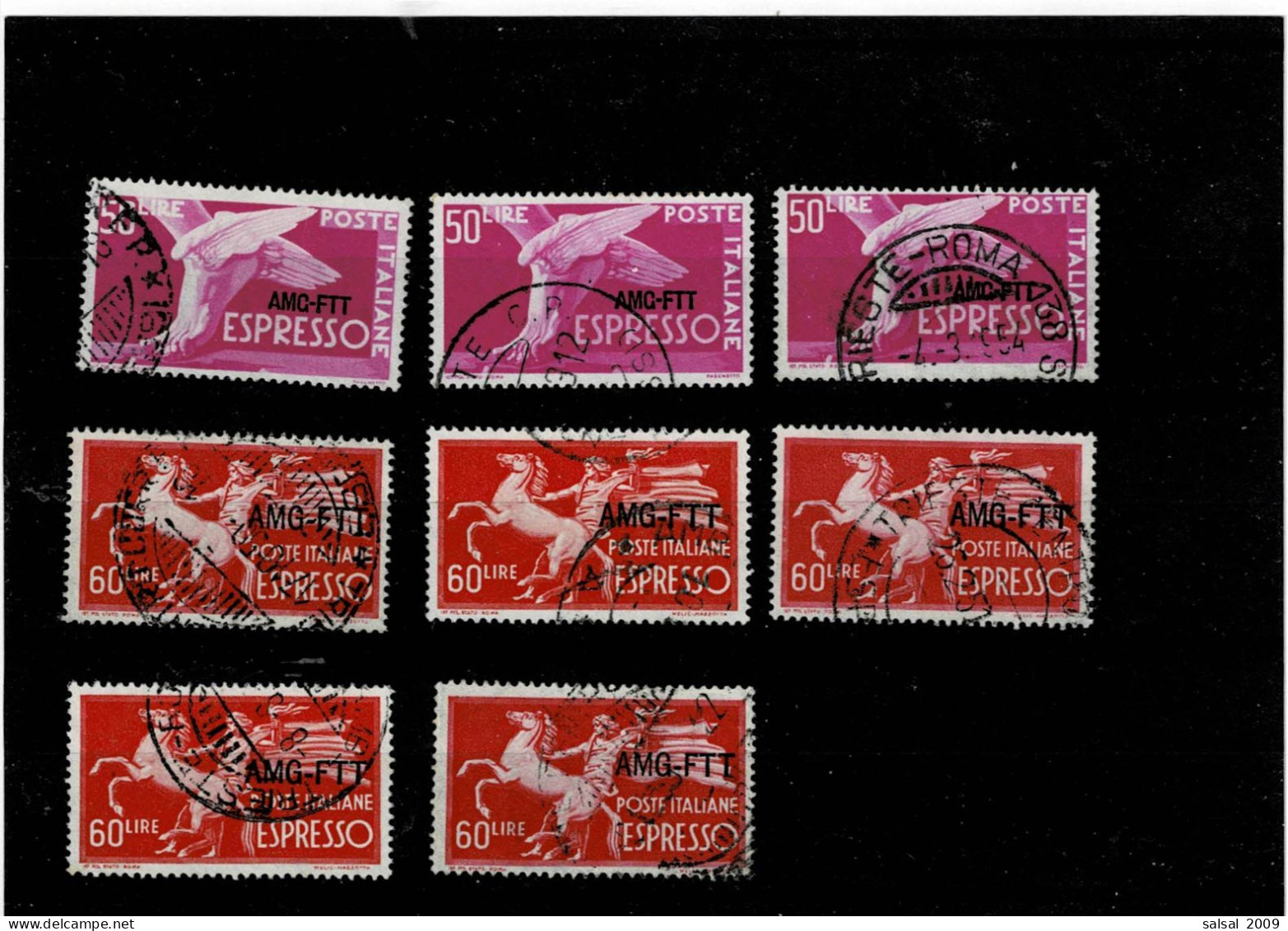 TRIESTE ,Zona A ,"Democratica",espressi,5 Pezzi Del 60L.rosso Carminio +3 Pezzi Del 50L.rosa Lilla Usato ,qualita Ottima - Express Mail