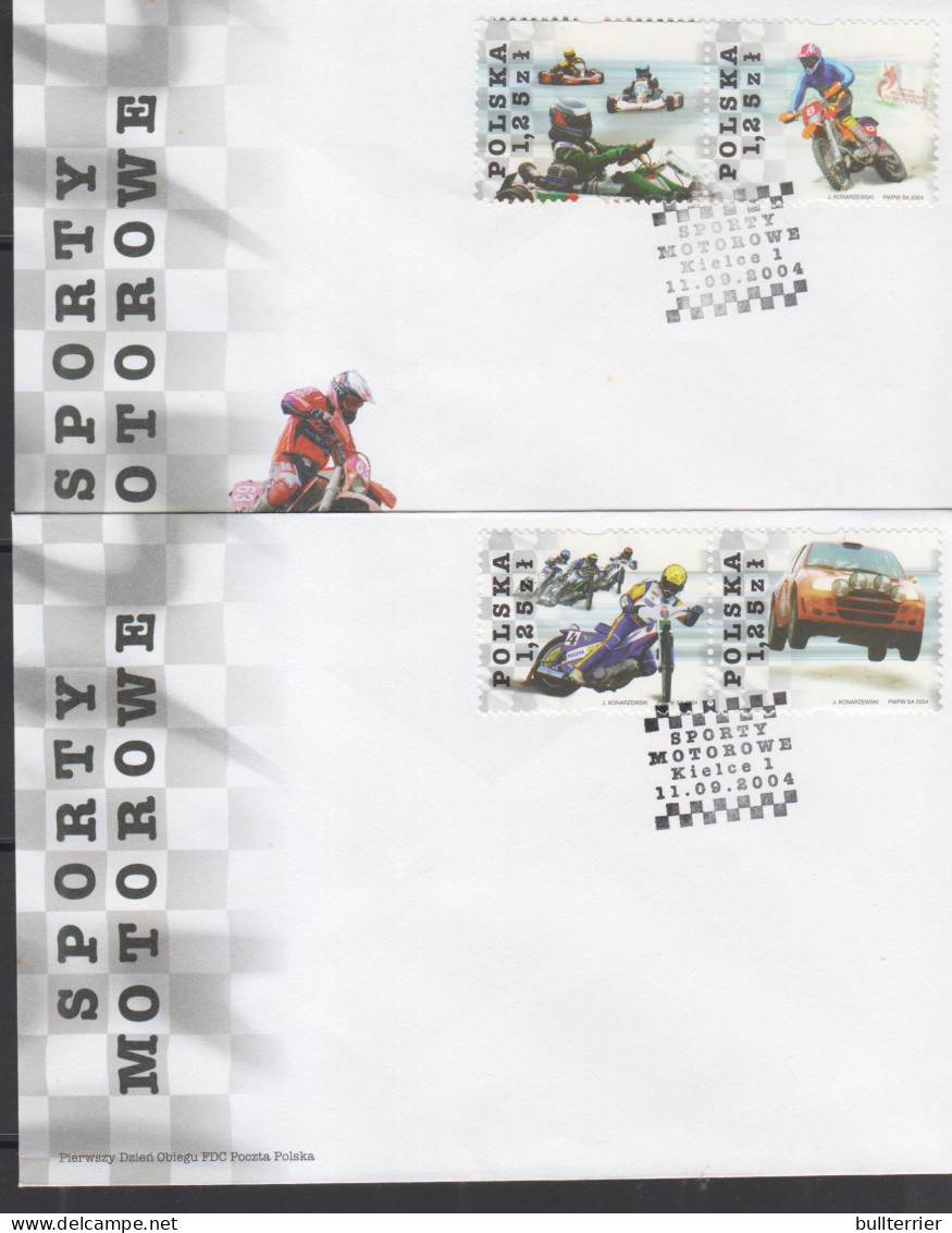 MOTOR SPORTS - POLAND - MOTOR SPORTS SET OF 4 ON 2  ILLUSTRATED FDC  - Motos