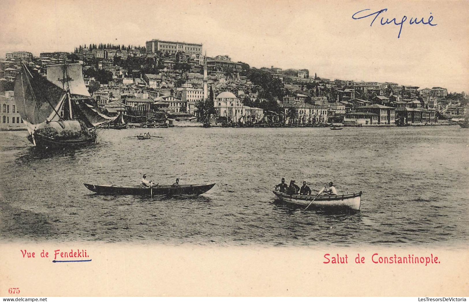 TURQUIE - Vue De Fendekli - Salut De Constantinople - Bateau - Carte Postale Ancienne - Turquie