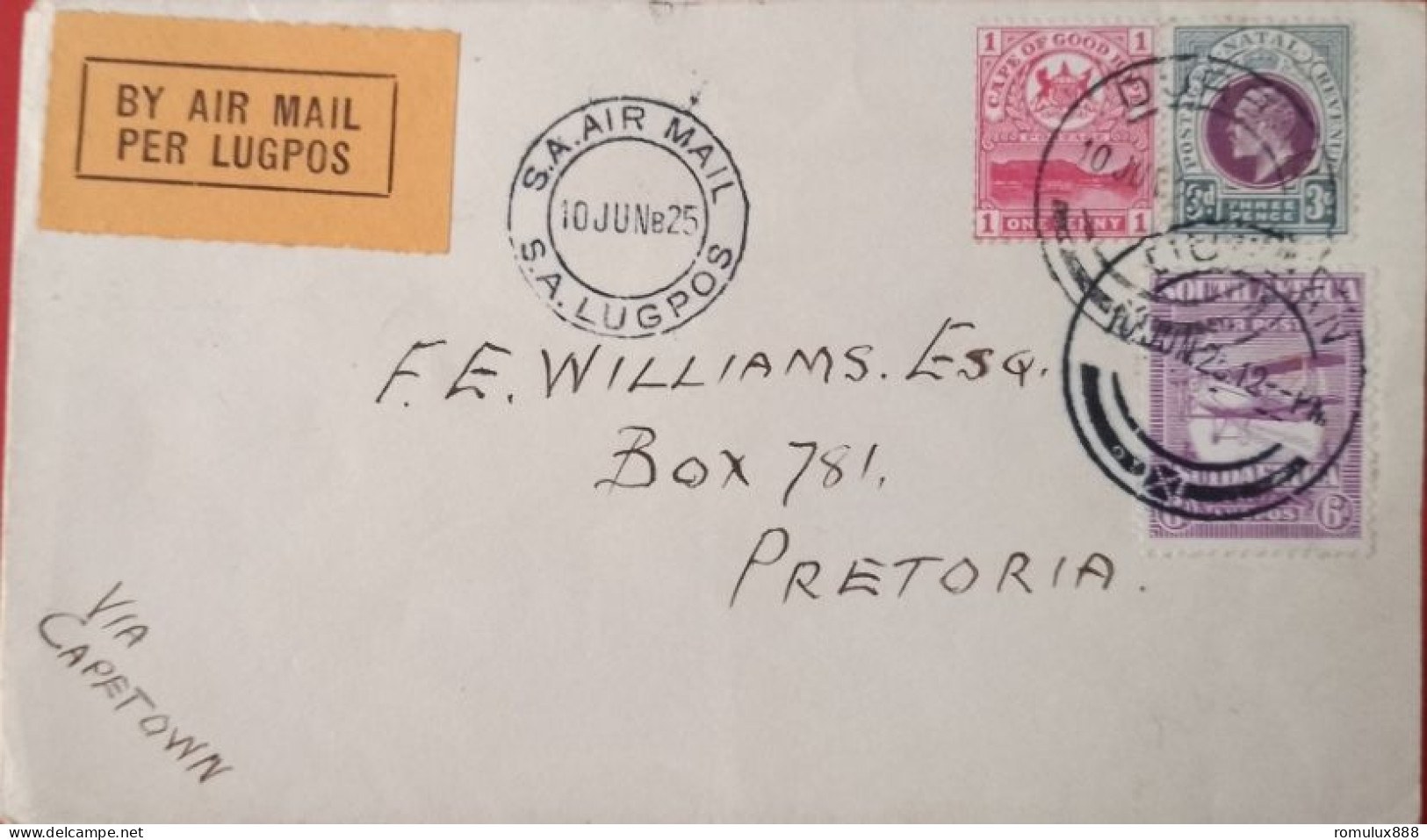 SAA 1925 FLIGHT DURBAN TO PRETORIA MIXED FRANKING - Luchtpost