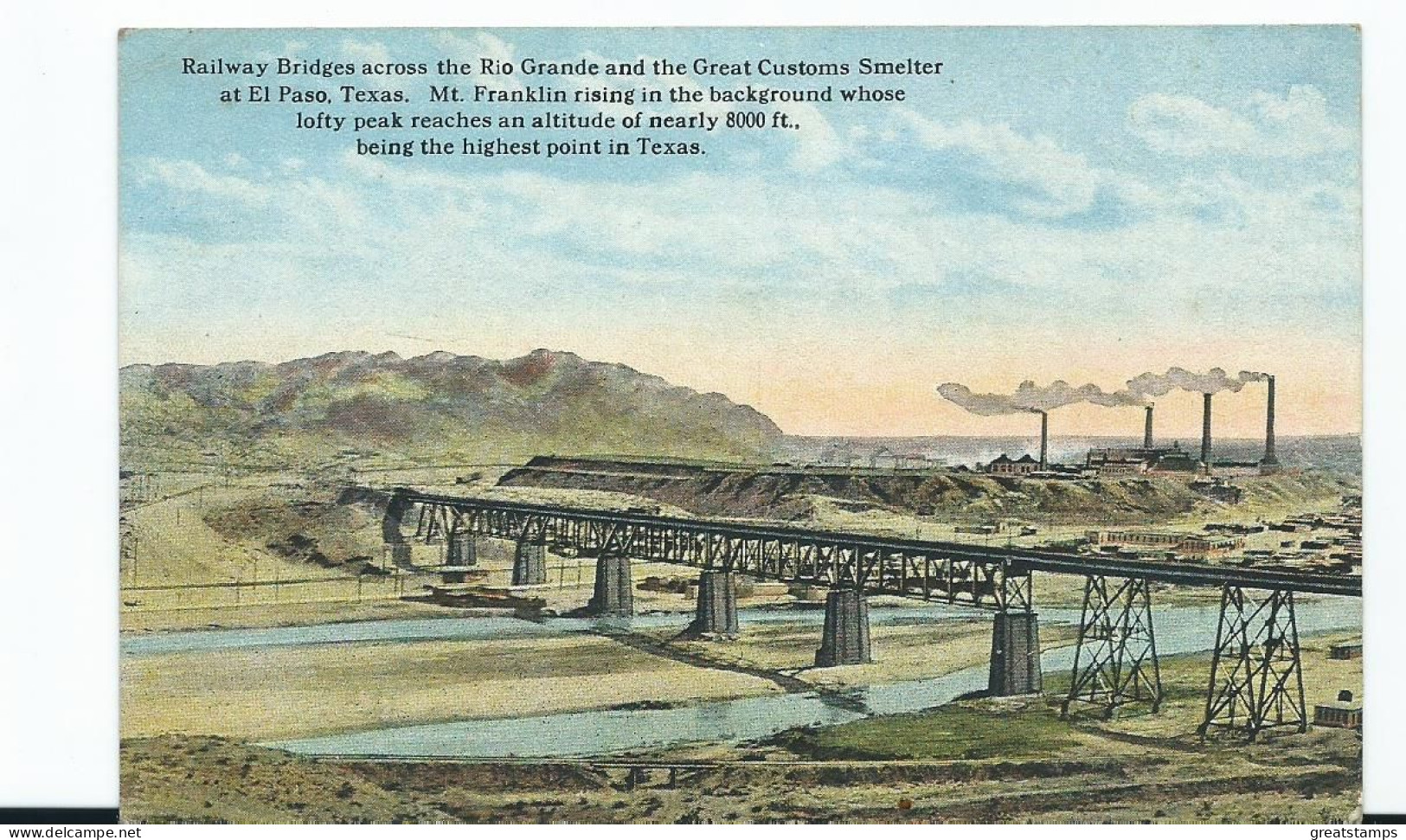 Railway Postcard Usa Texas El Paso Customs Smelter Bridge Unused - Obras De Arte