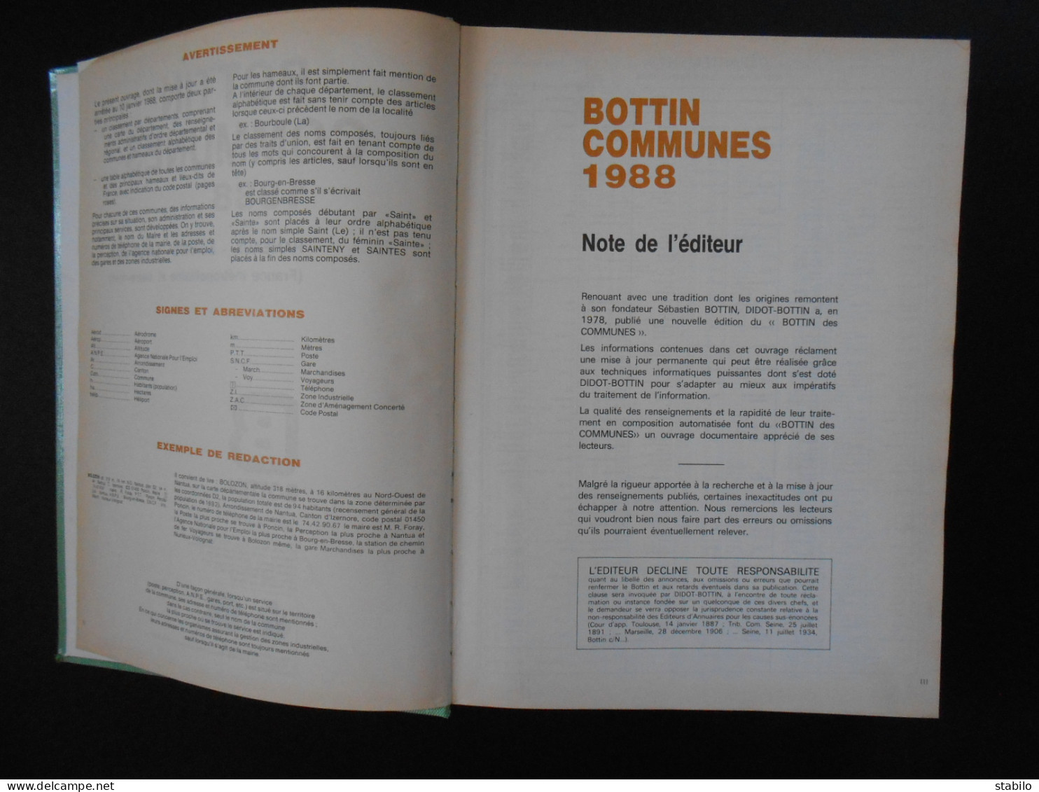 DICTIONNAIRE DES COMMUNES - BOTTIN EDITION 1988 - Woordenboeken