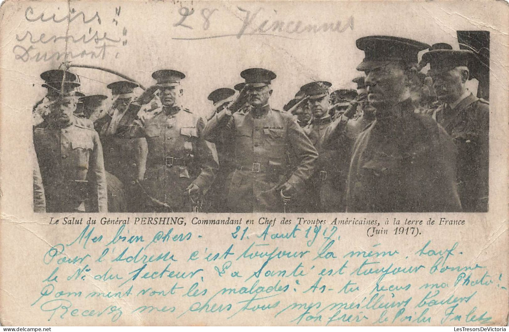 MILITARIA - Le Salut Général Pershing, Commandant En Chef Des Troupes Américaines - Carte Postale Ancienne - Régiments