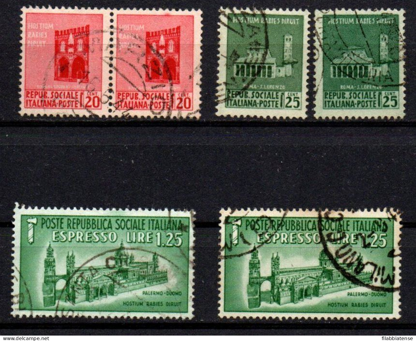 1944 - Italia - Repubblica Sociale 496 X 2 + 497 X 2 + E 23 X 2 Monumenti Distrutti  ------ - Afgestempeld