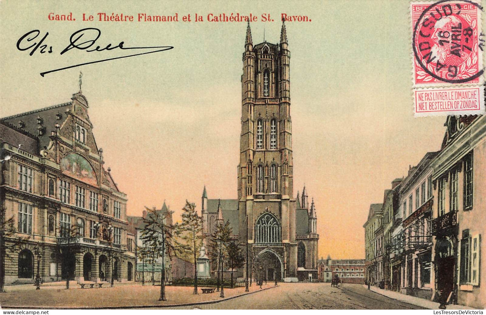 BELGIQUE - Gent - Le Théâtre Flamand Et La Cathédrale Saint Bavon - Colorisé - Carte Postale Ancienne - Gent