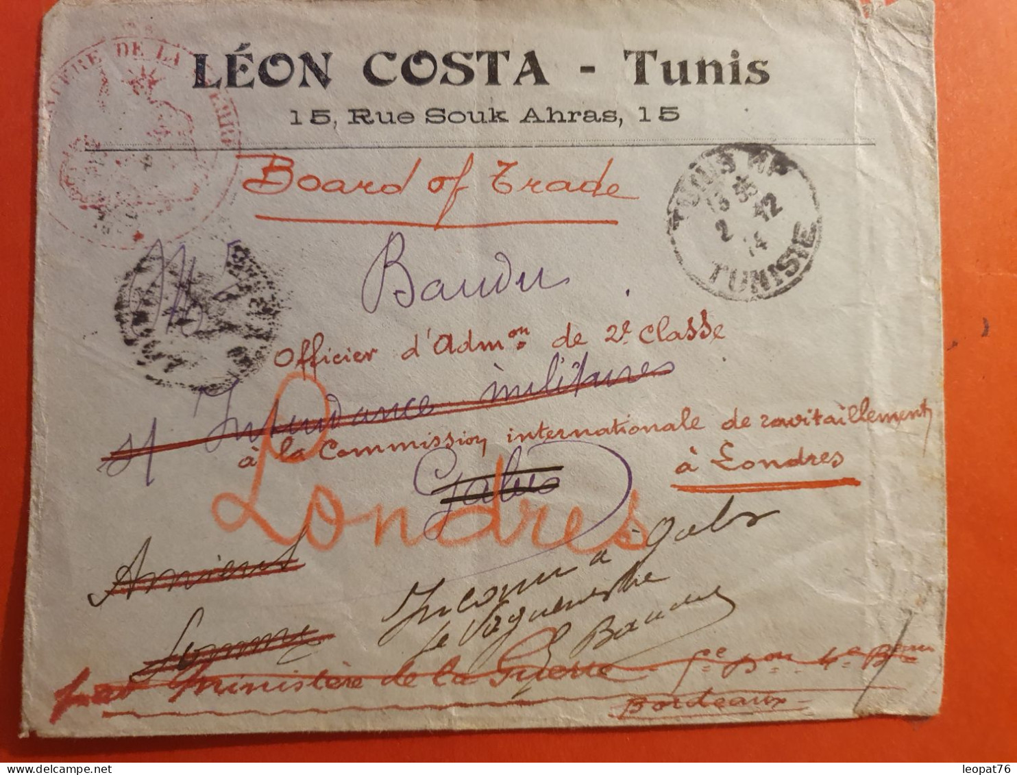 Tunisie - Enveloppe Commerciale En Franchise Pour Gabes Et Redirigé Vers Amiens, Bordeaux Et Vers Londres En 1914 - J 41 - Brieven En Documenten