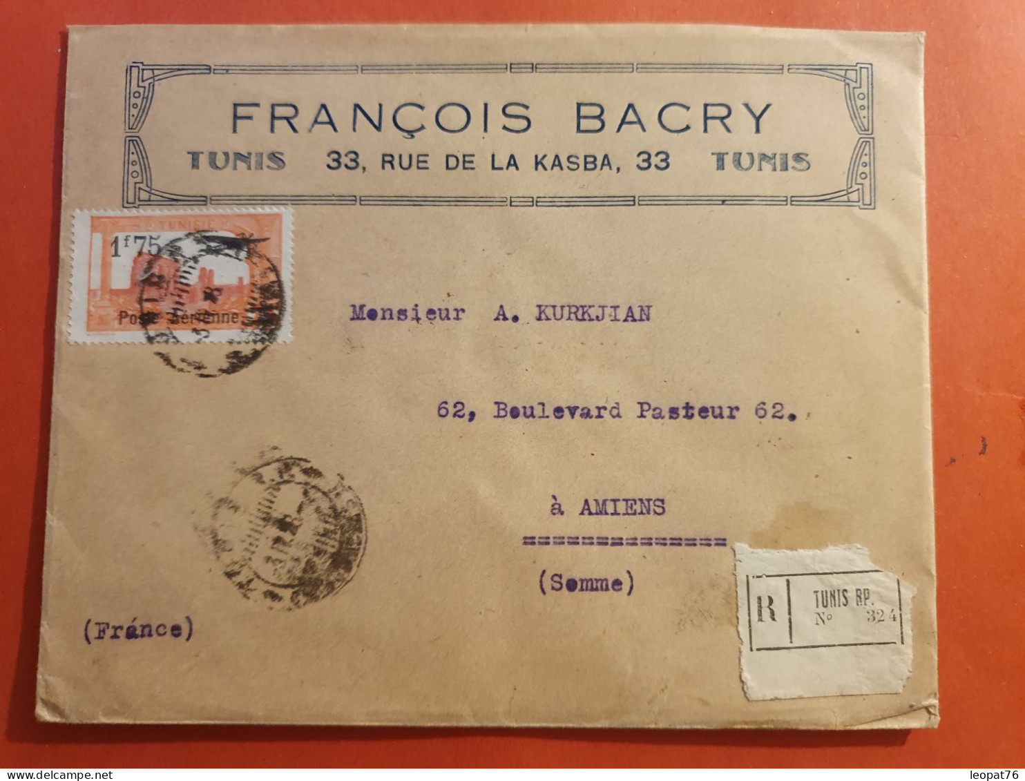 Tunisie - Enveloppe Commerciale En Recommandé De Tunis Pour Amiens En 1928 - J 45 - Brieven En Documenten