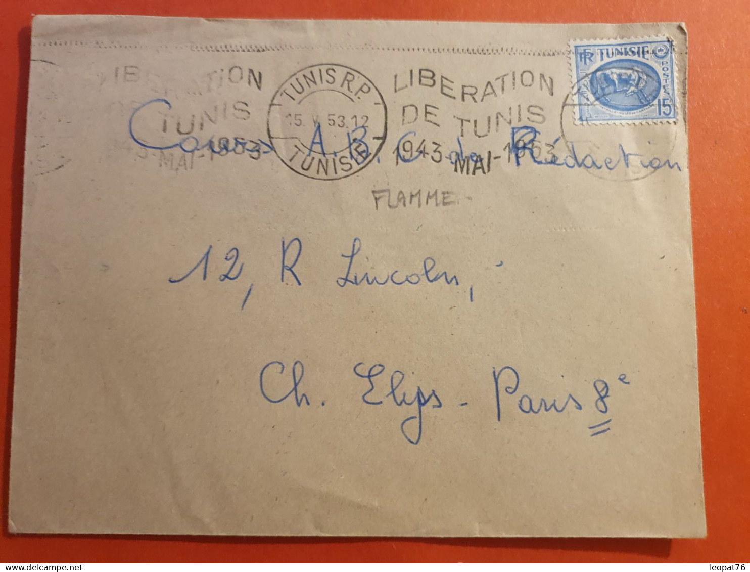 Tunisie - Oblitération Mécanique Sur La Libération De Tunis En 1943 Sur Enveloppe En 1953 Pour Paris  - J 47 - Storia Postale