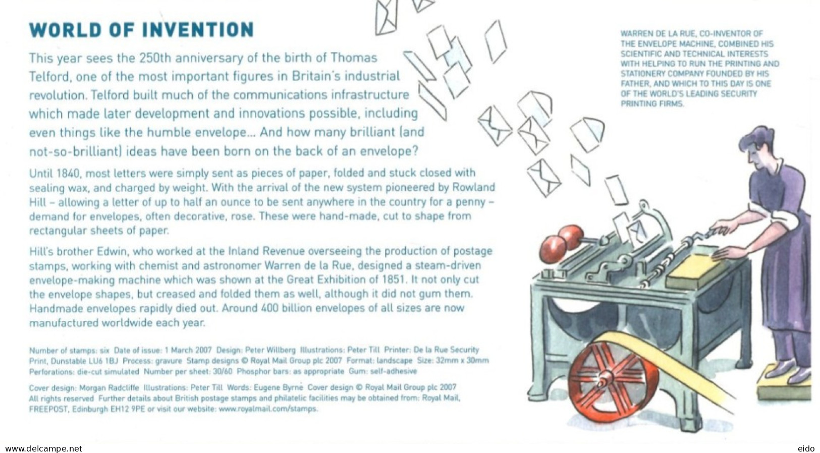 GREAT BRITAIN  - 2007, FDC OF WORLD OF INVENTION INCLUDING A PRESENTATION LEAFLET. - Brieven En Documenten