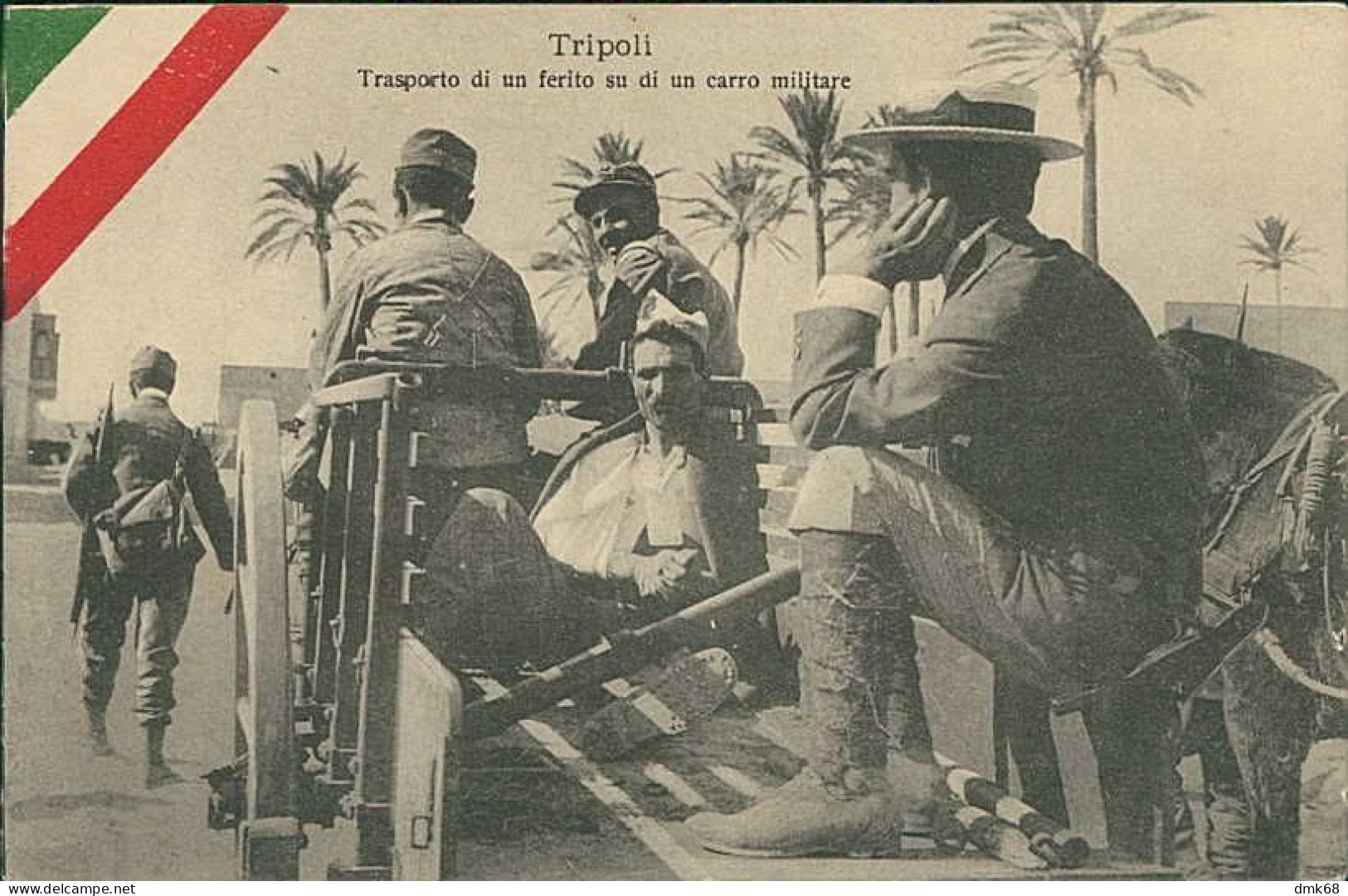 LIBIA / LIBYA - TRIPOLI - SOLDIERS / TRASPORTO DI UN FERITO SU DI UN CARRO MILITARE  - EDIZIONE RAGOZINO - 1911 (12342) - Libia