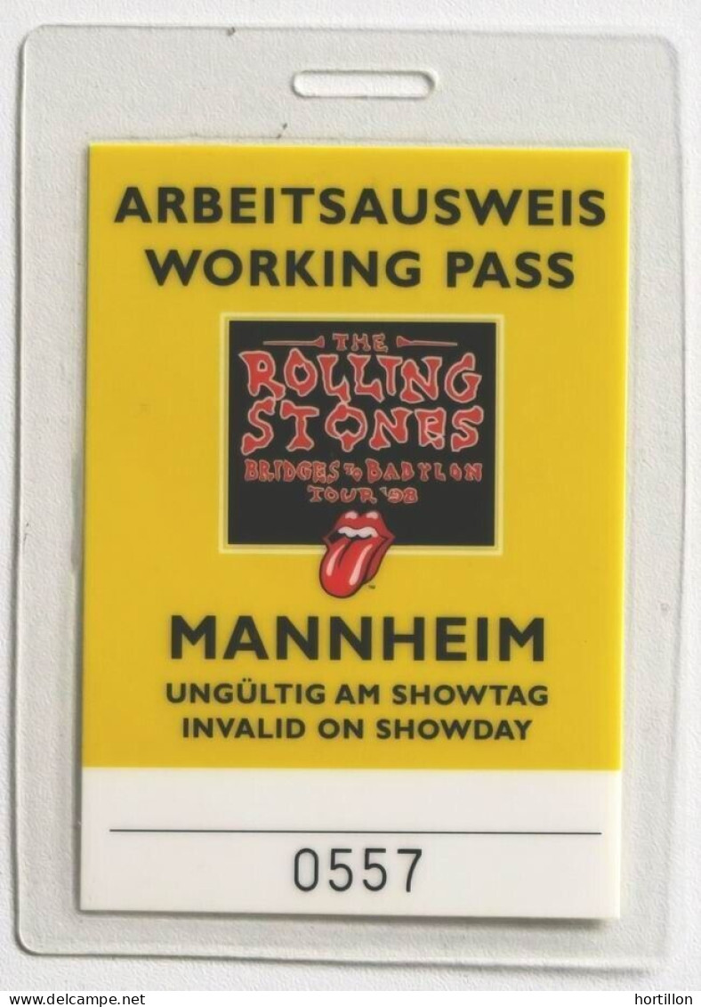 THE ROLLING STONES Laminated Working Pass GERMANY MannHeim 1998 Bridges To Babylon Tour - Objets Dérivés