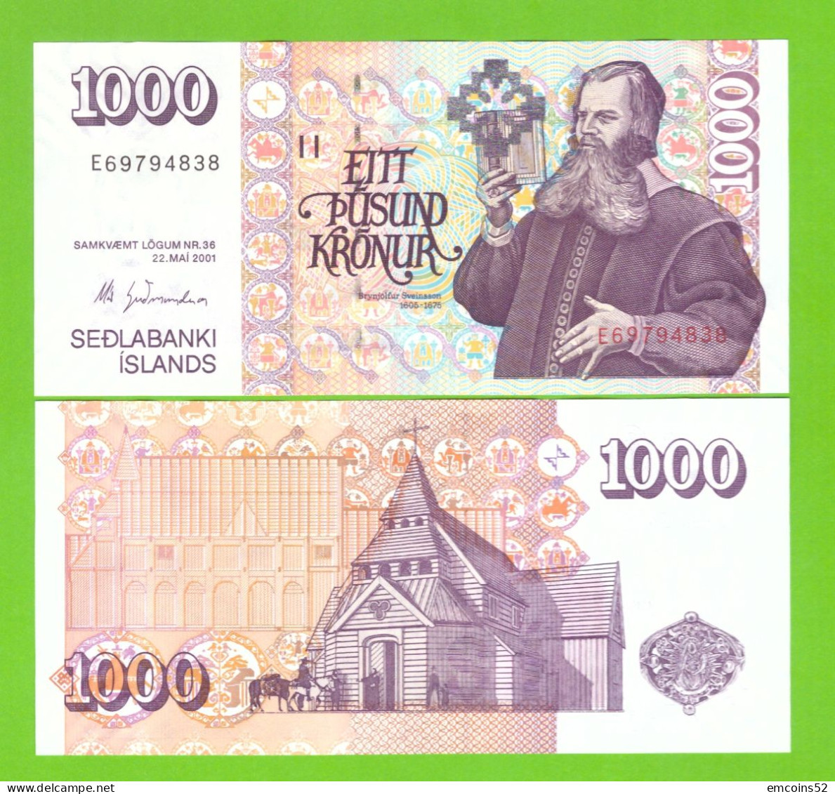 ICELAND 1000 KRONUR 2001  P-59(6) UNC - Islande