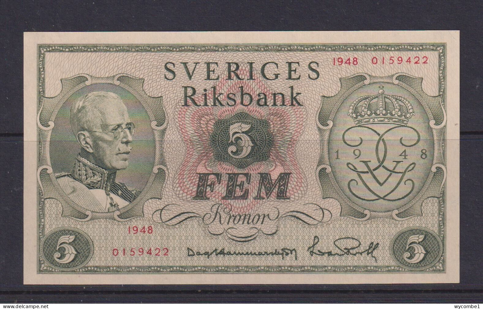 SWEDEN - 1948 5 Krone UNC/aUNC Banknote As Scan - Suède