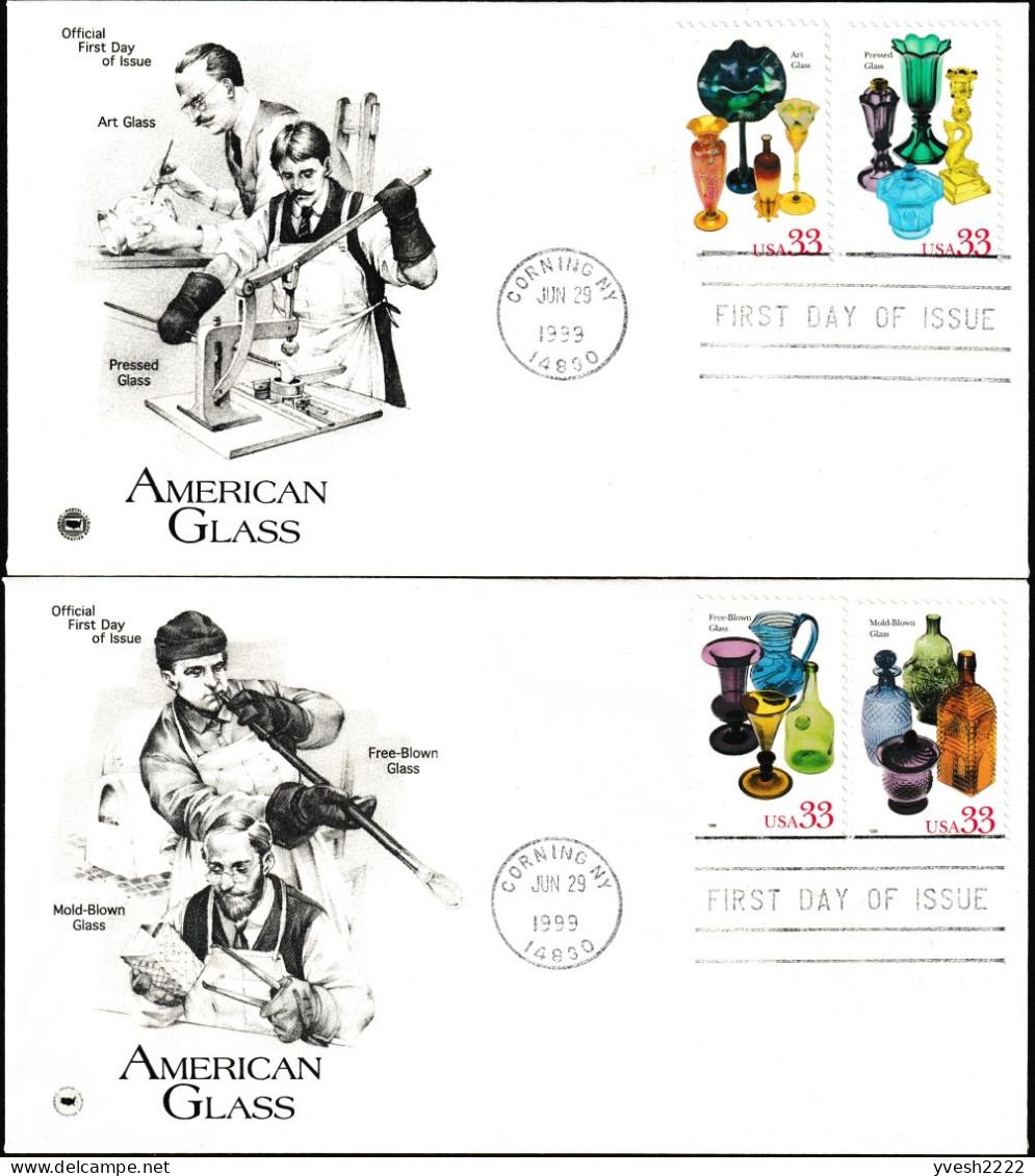 USA 1999. 2 FDC, Verrerie Américaine - Vidrios Y Vitrales