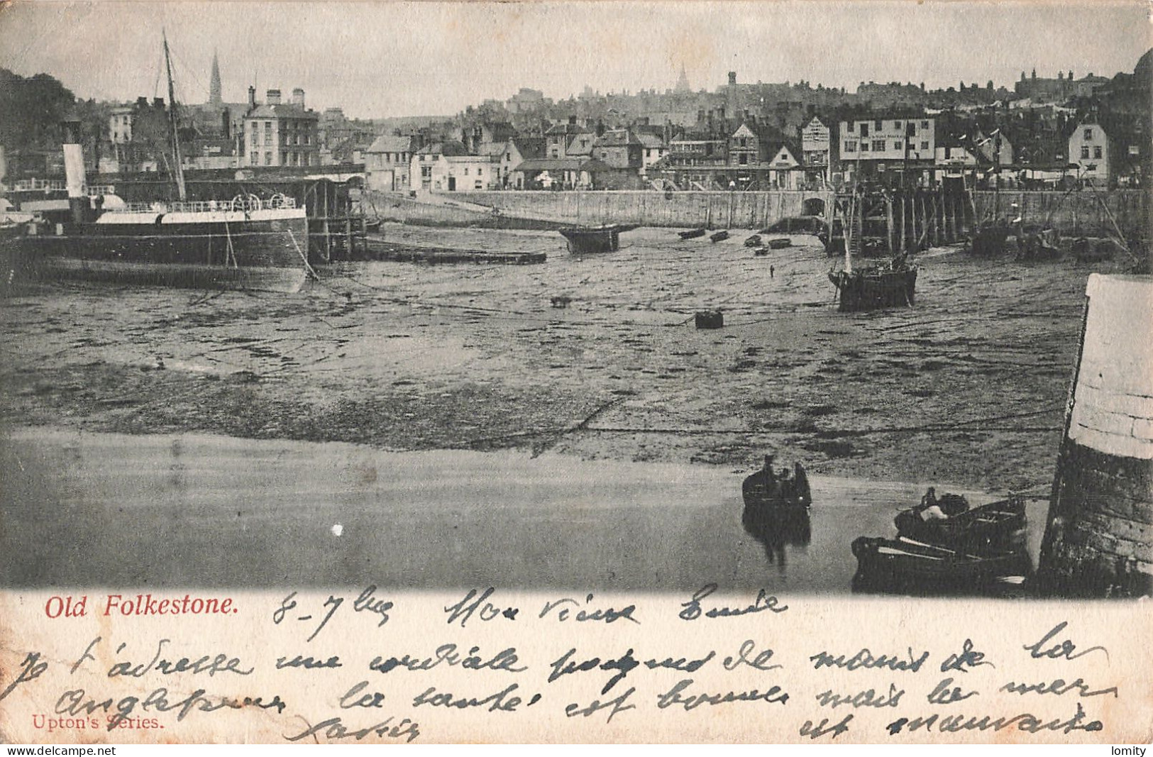 Angleterre Old Folkestone CPA Cachet 1903 Port à Marée Basse , Bateau Bateaux - Folkestone