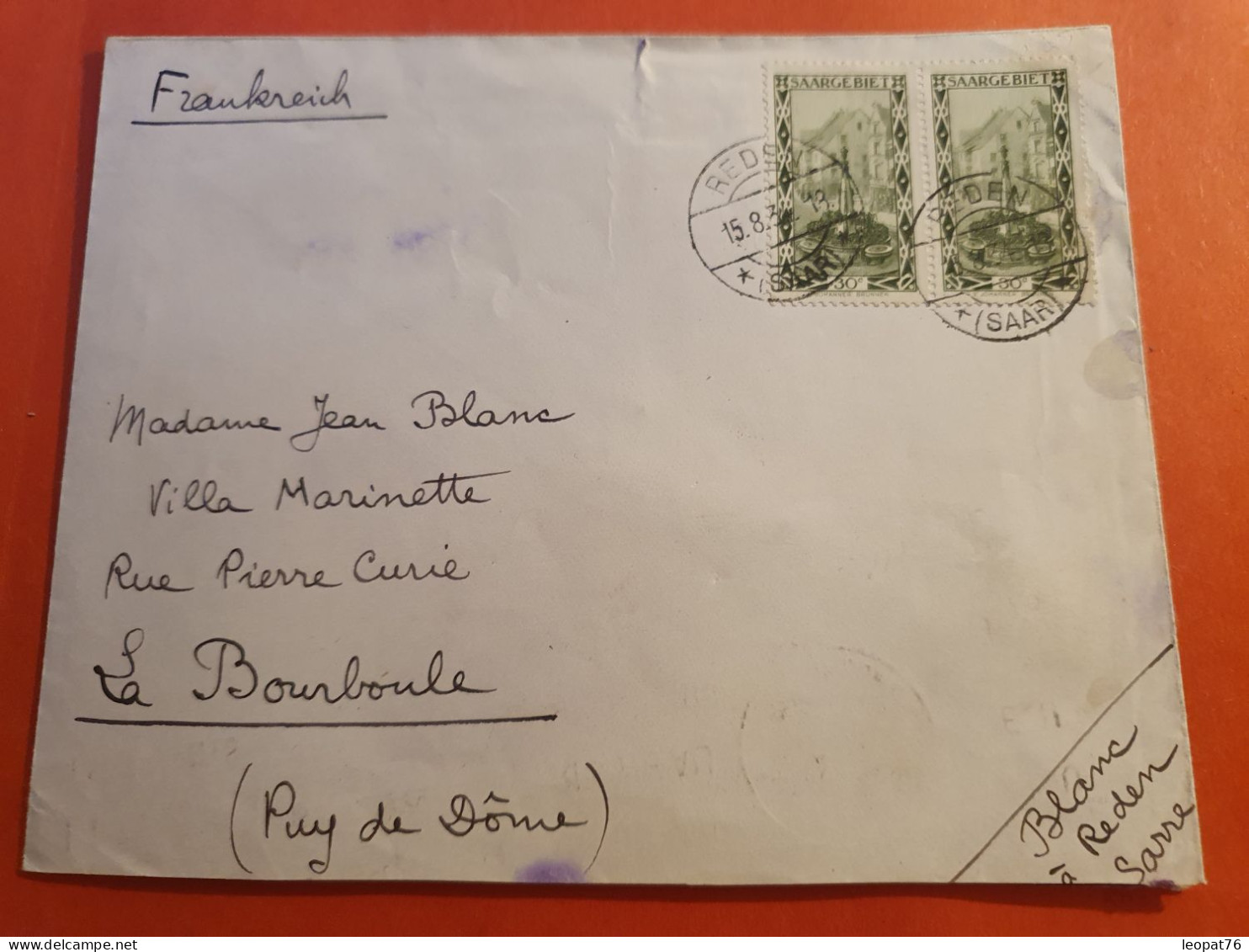 Sarre - Enveloppe De Reden Pour La France En 1934 - J 62A - Cartas & Documentos