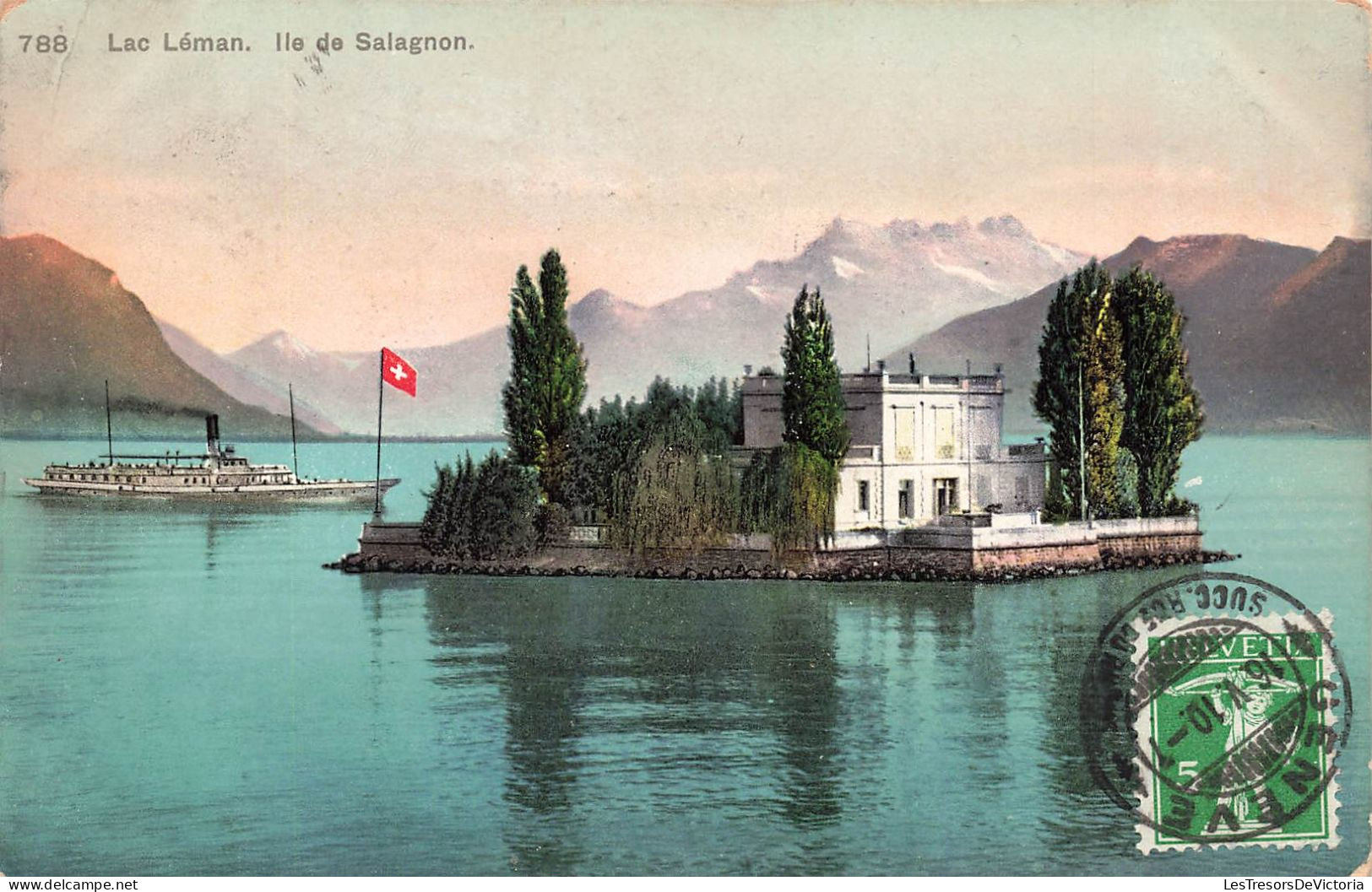 SUISSE - Vue Sur Le Lac Léman - Ile De Salagnon - Colorisé - Carte Postale Ancienne - Genfersee