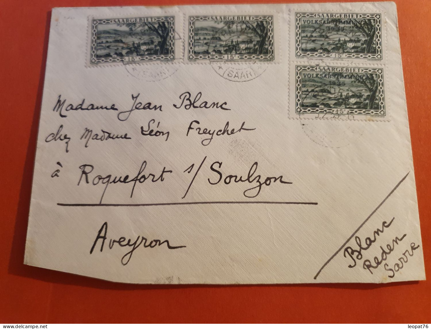 Sarre - Enveloppe De Reden Pour La France En 1935 - J 68 - Lettres & Documents