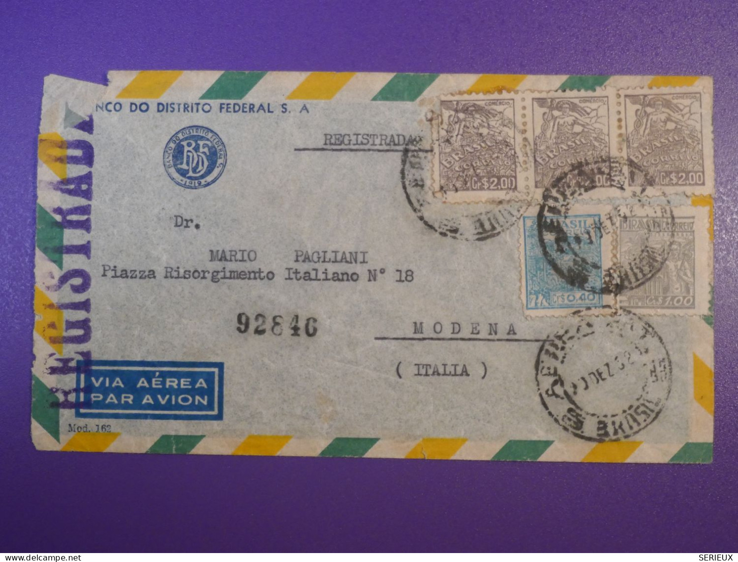 F0   BRAZIL  BELLE LETTRE 1952 SAO PAULO  A MODENA ITALIA +  +AFF. INTERESSANT+++ - Cartas & Documentos