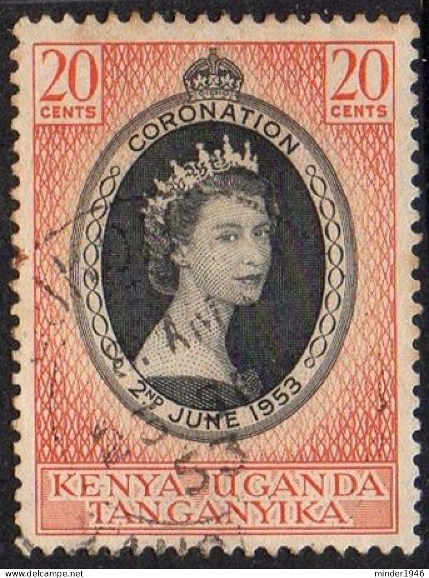 KENYA, UGANDA & TANGANYIKA 1953 QEII 20c Black & Red-Orange Coronation SG165 FU - Kenya, Uganda & Tanganyika