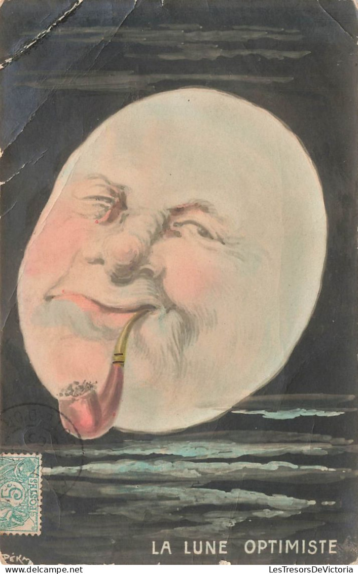 FANTAISIES - La Lune Optimiste - Colorisé - Carte Postale Ancienne - Men