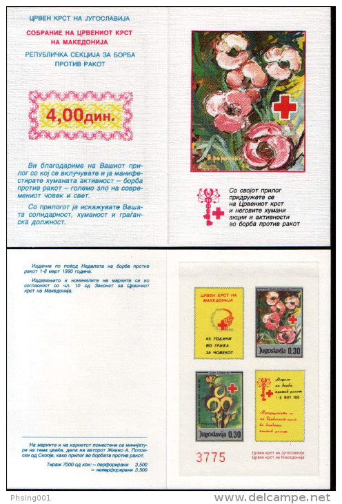Yugoslavia 1990 Cancer Red Cross Croix Rouge Rotes Kreuz Flora Flowers Tax Charity Perforated + Imperforated Booklet MNH - Portomarken