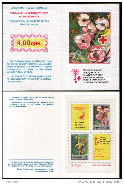 Yugoslavia 1990 Cancer Red Cross Croix Rouge Rotes Kreuz Flora Flowers Tax Charity Perforated + Imperforated Booklet MNH - Strafport