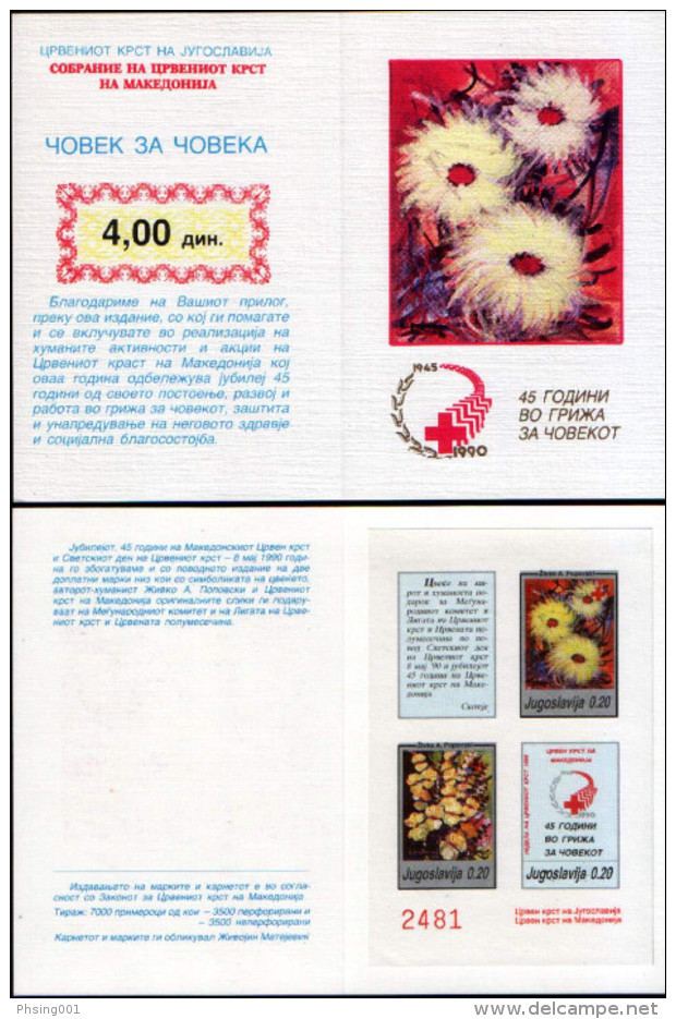 Yugoslavia 1990 Red Cross Croix Rouge Rotes Kreuz Flora Flowers Plants Tax Charity Perforated + Imperforated Booklet MNH - Impuestos