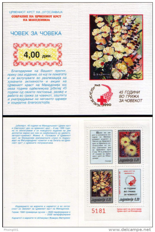 Yugoslavia 1990 Red Cross Croix Rouge Rotes Kreuz Flora Flowers Plants Tax Charity Perforated + Imperforated Booklet MNH - Timbres-taxe